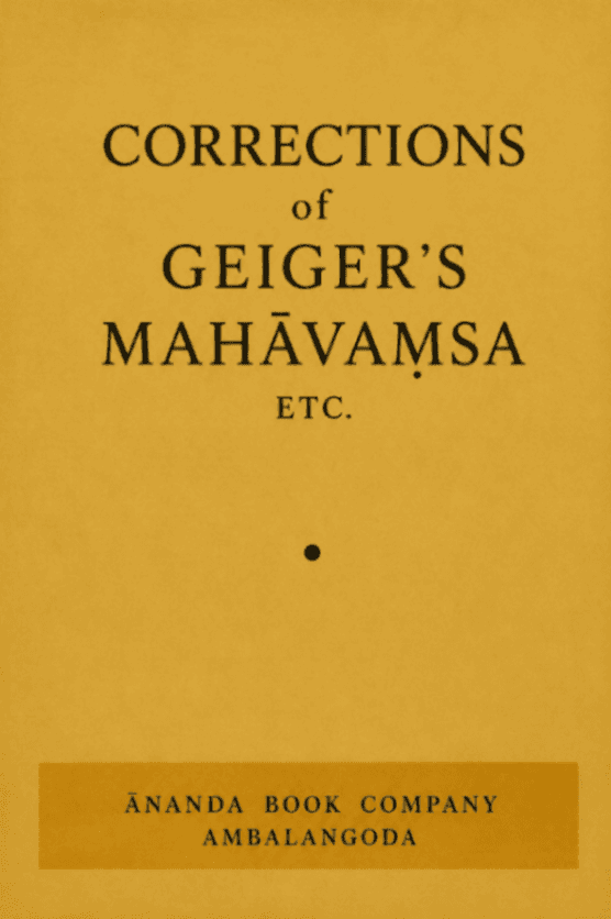 Corrections of Geiger’s Mahāvaṃsa, etc.